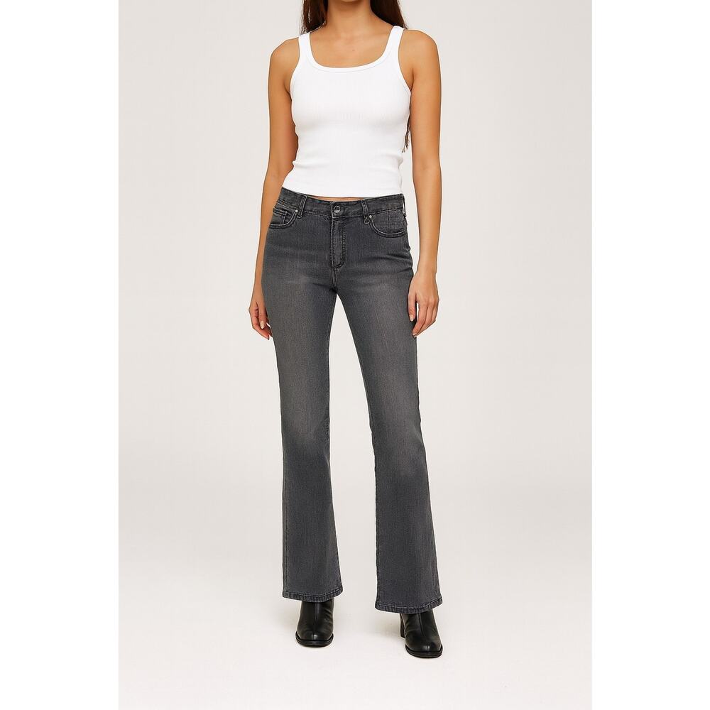 Ruff Hewn Y2K Gray Denim Straight Leg Stretch Faded High Rise Jeans Womans Sz 16